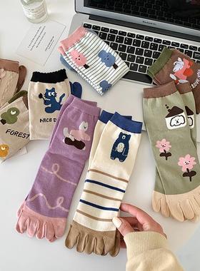 花色五指袜女袜中筒袜春秋冬可爱卡通五趾袜脚趾袜吸汗棉tabi靴下