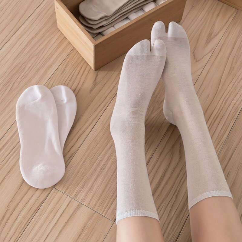 女夏薄透气两指袜分趾中筒袜