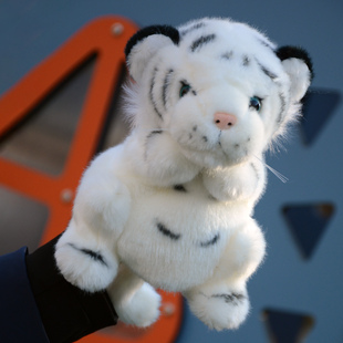 可爱仿真老虎手偶毛绒玩具白虎公仔安抚礼物腹语娃娃生生肖虎礼品