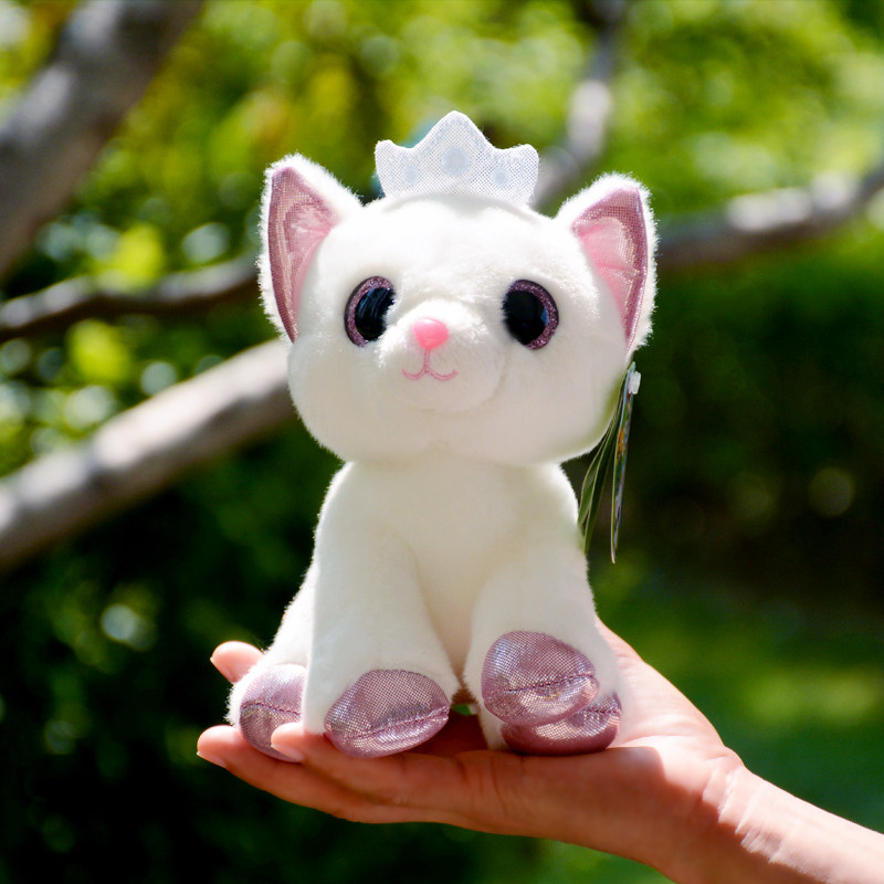 可爱猫咪毛绒玩具戴皇冠白猫玩偶大眼猫公仔儿童节礼物送女生礼品