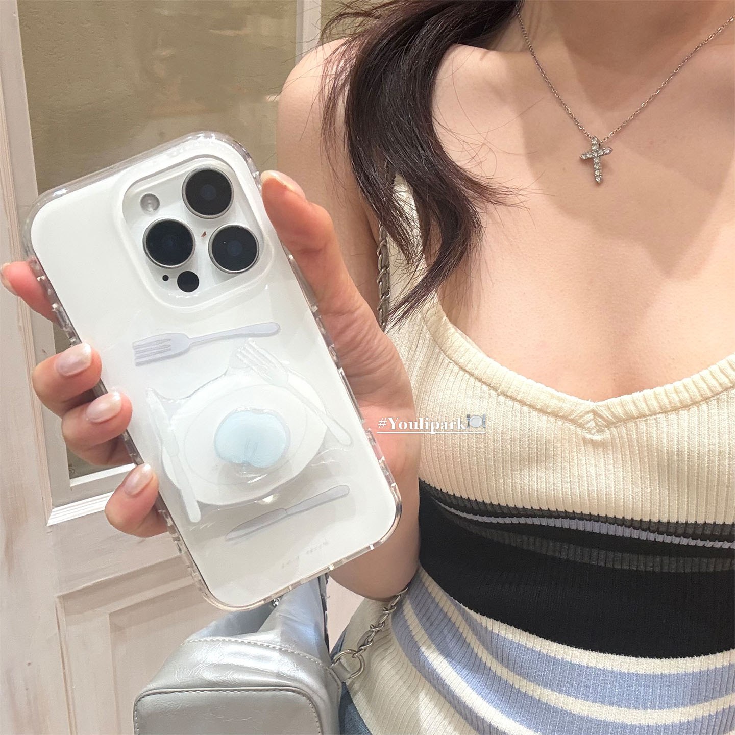 奶蓝色苹果餐具支架苹果手机壳女