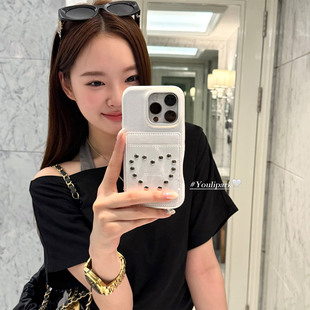 由里公园ins小众高级感铆钉爱心皮质卡包15适用17pro苹果17ProMax手机壳iPhone16全包17新款 14Promax保护套女