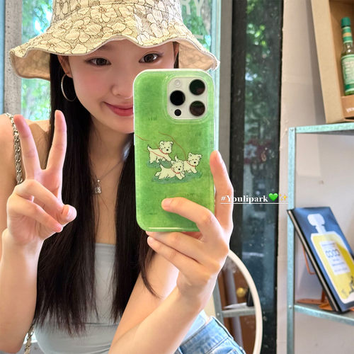 可爱绿色草坪西高地苹果手机壳女