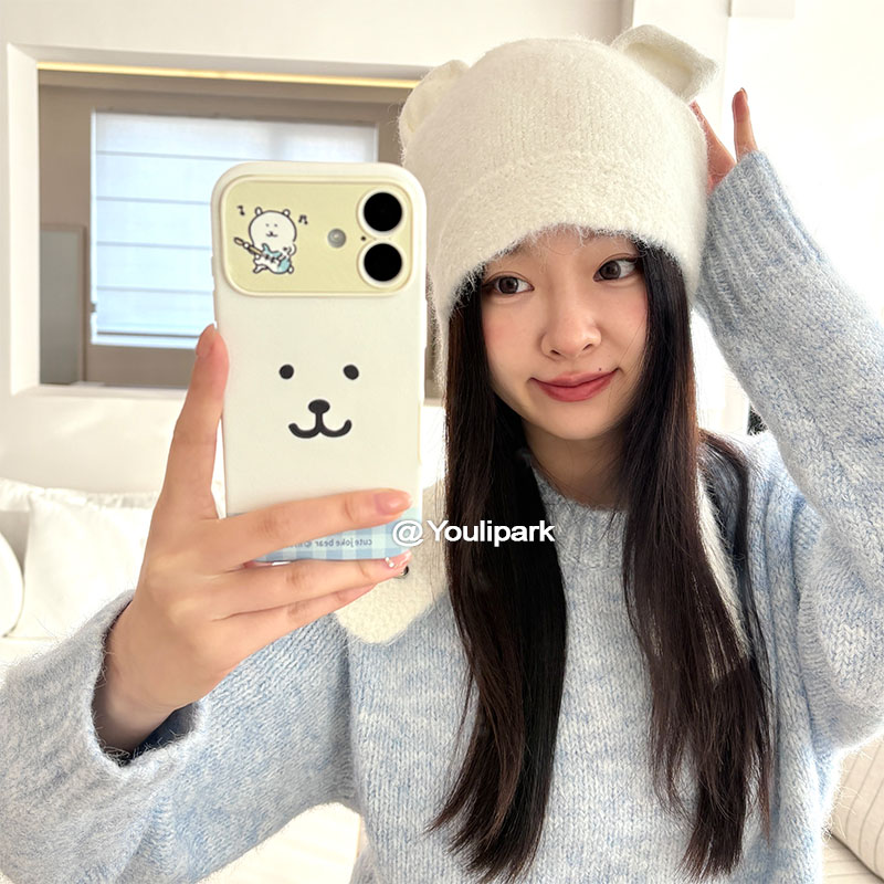 苹果手机壳格纹拼接自嘲熊米菲兔