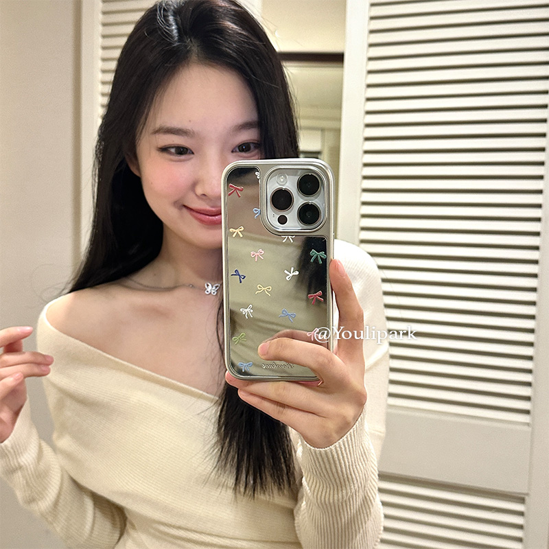 苹果手机壳少女心甜美镜面蝴蝶结