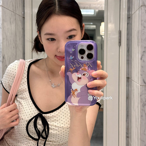 苹果手机壳少女紫色卡通可爱兔子