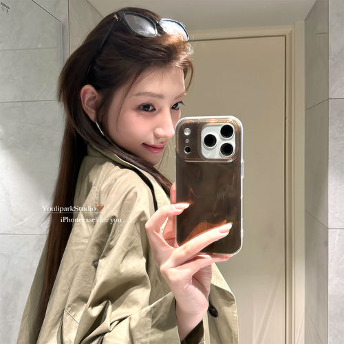 高级感复古琥珀棕晕染苹果手机壳