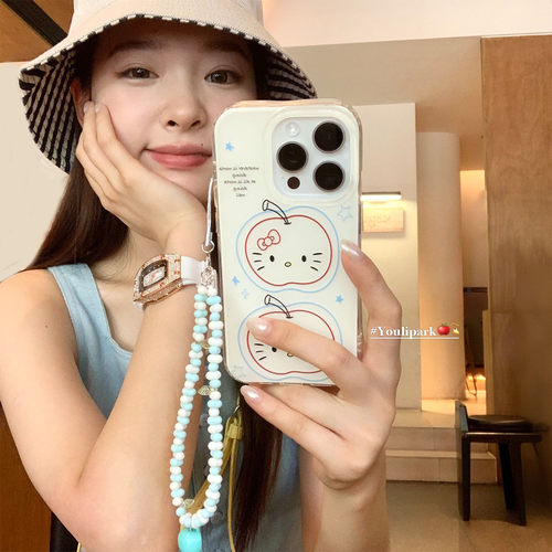 少女线条苹果猫咪挂链苹果手机壳