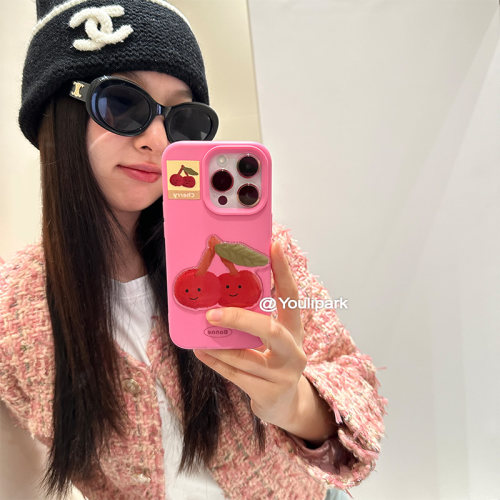 苹果手机壳可爱少女粉色立体樱桃