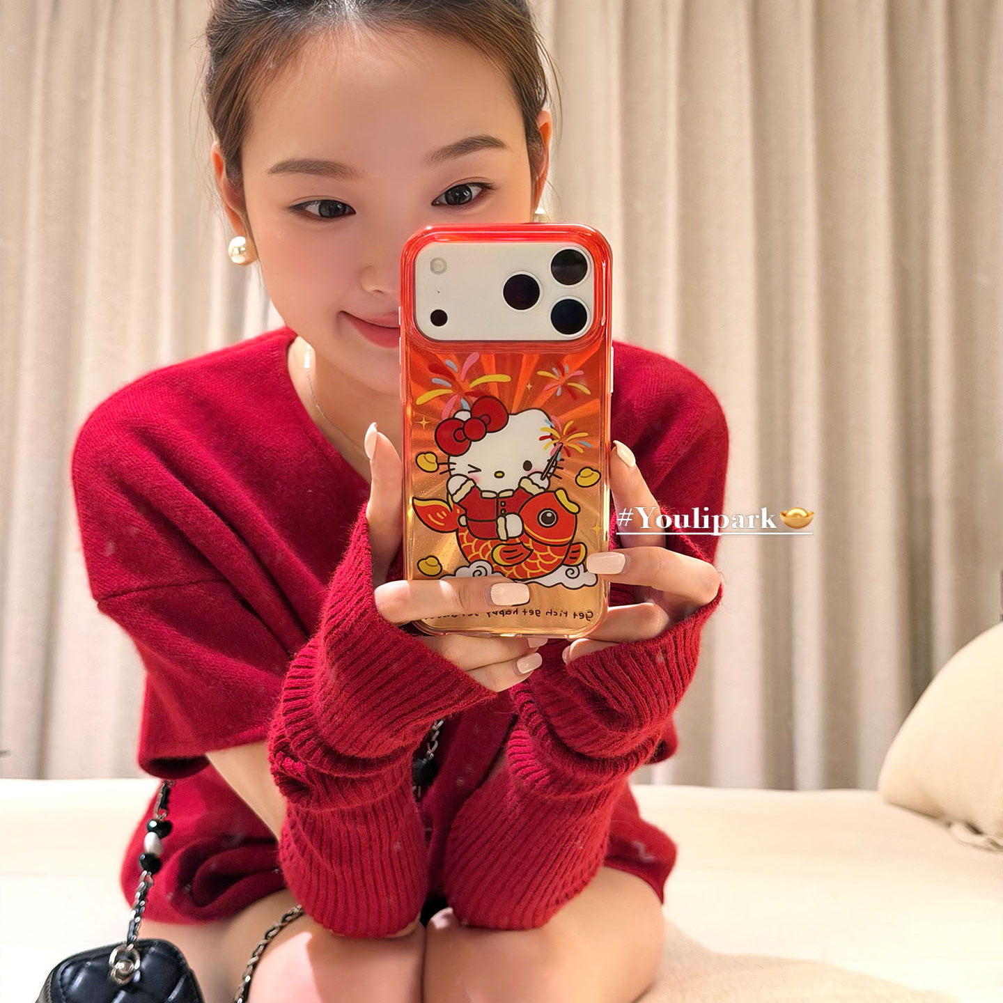 新年烟花好运锦鲤猫咪苹果手机壳