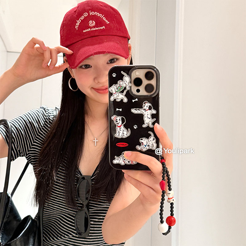 可爱少女斑点小狗挂链苹果手机壳