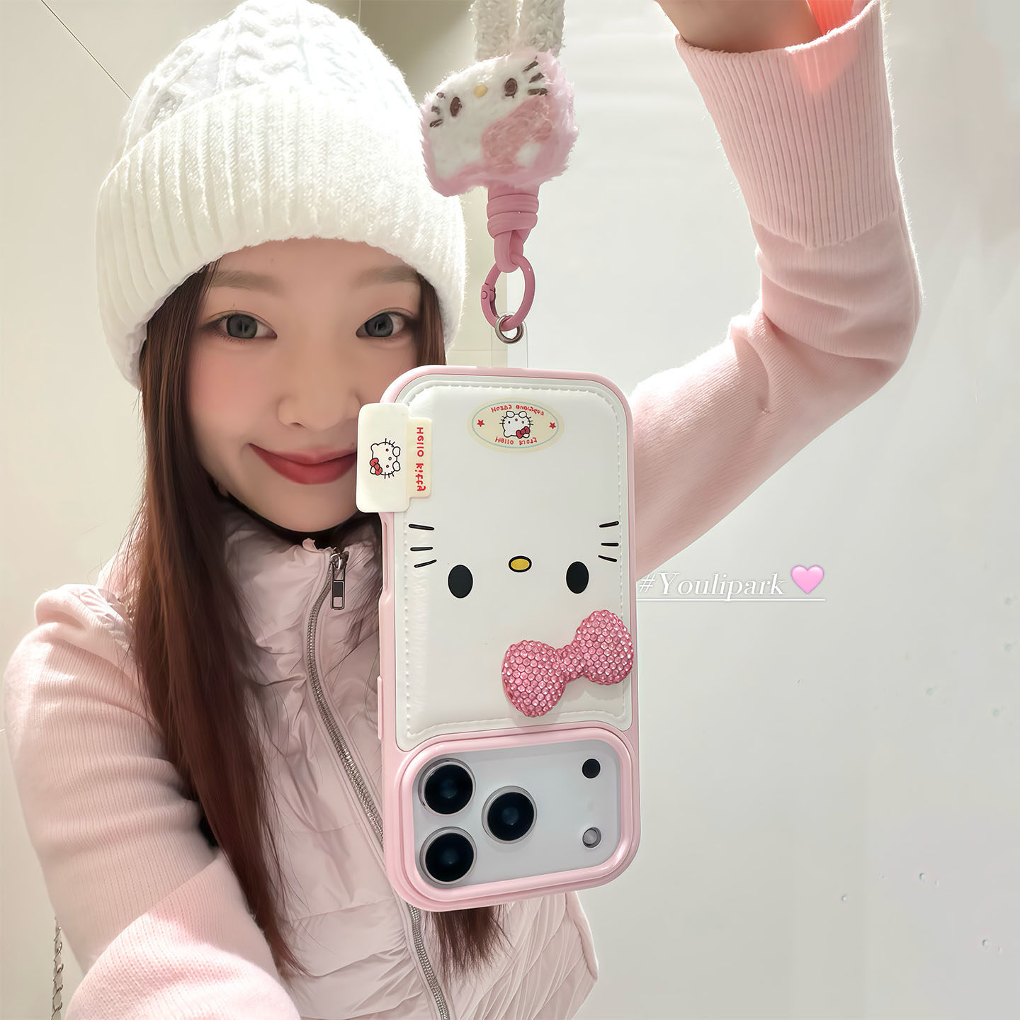 由里公园ins韩系甜美可爱闪钻蝴蝶结猫咪17适用17pro苹果1