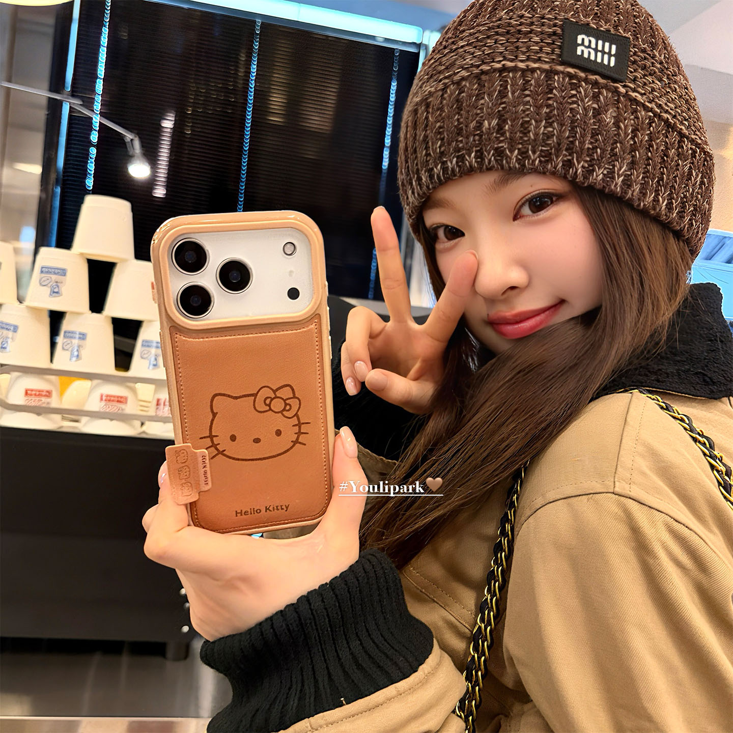 可爱栗子棕线条猫咪苹果手机壳女