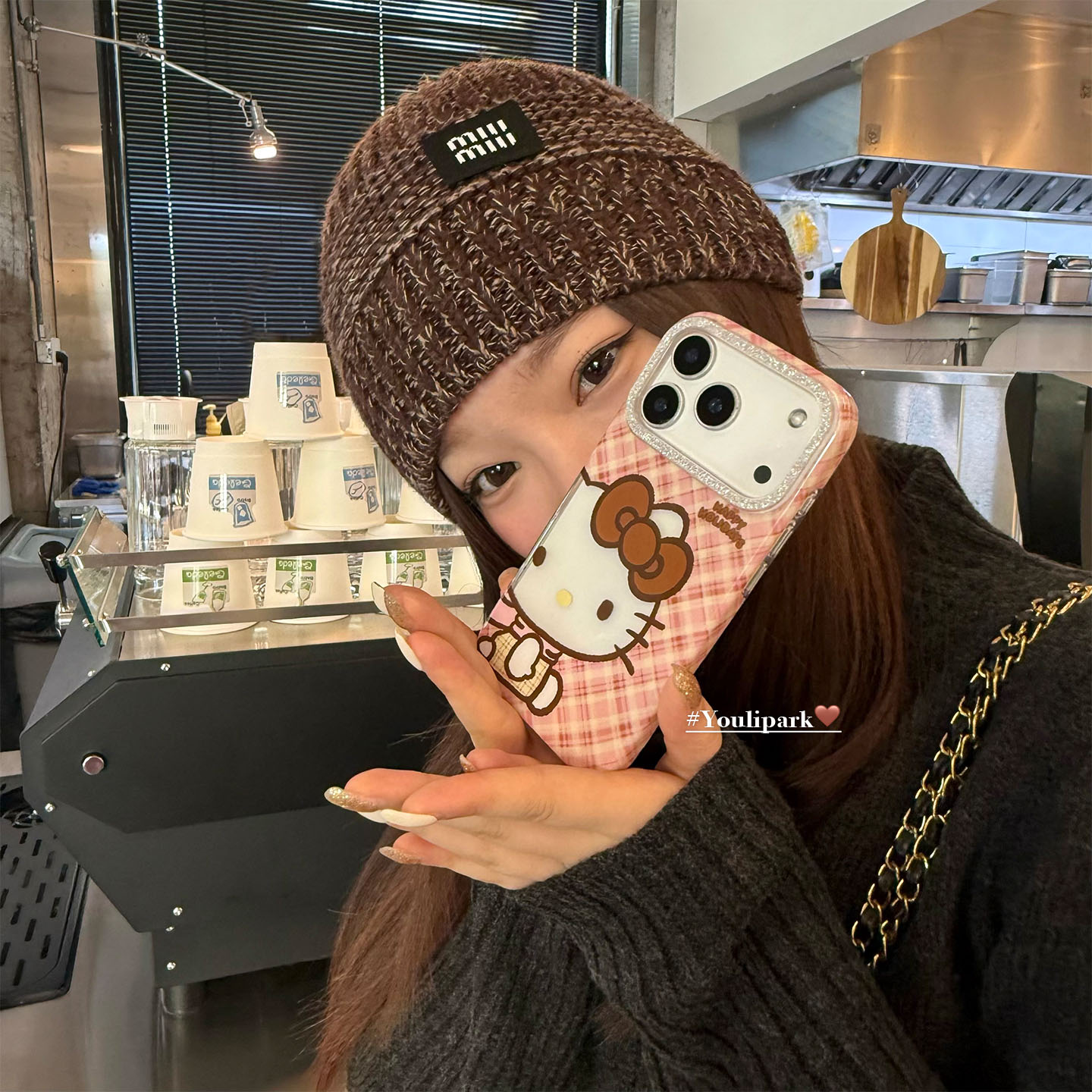 可爱格纹蝴蝶结猫咪苹果手机壳女