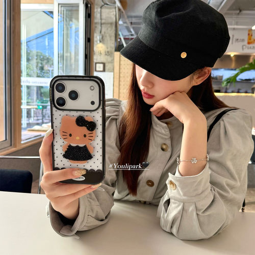 蕾丝波点小香风猫咪苹果手机壳女