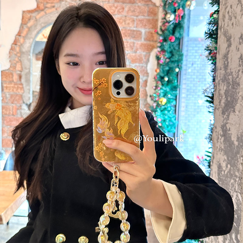 苹果手机壳好运发财金色锦鲤挂绳