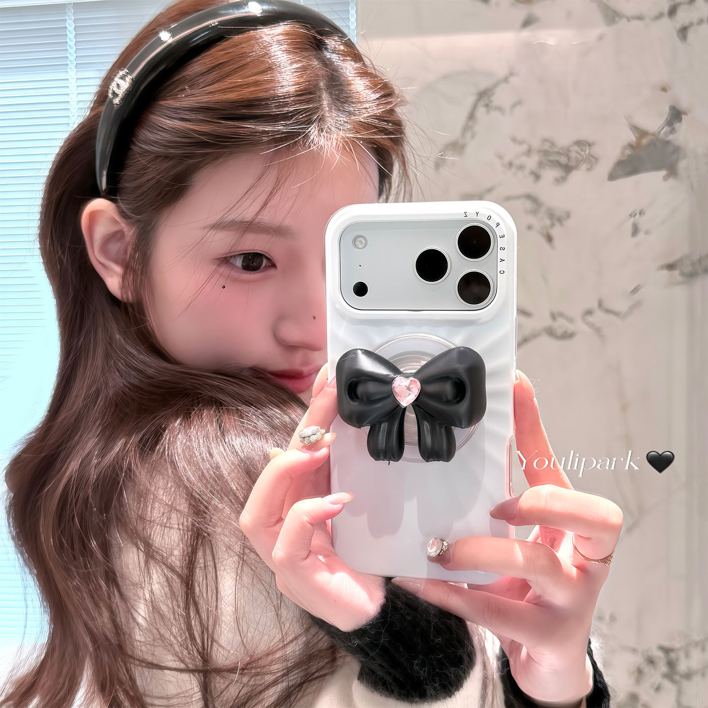 水钻蝴蝶结磁吸支架苹果手机壳女