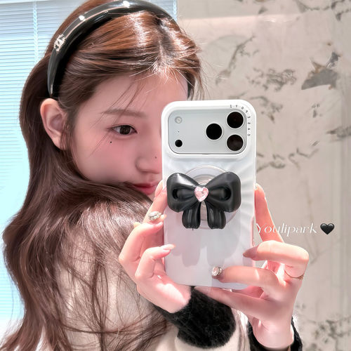 水钻蝴蝶结磁吸支架苹果手机壳女