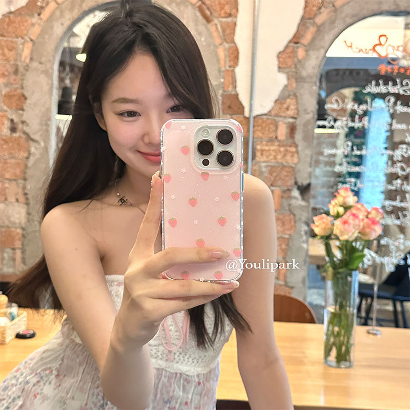 由里公园ins小众少女甜美粉色细闪草莓15适用16pro苹果16ProMax手机壳iPhone16全包14新款14Promax保护套13韩,3C数码配件,手机保护套/壳,淘宝优惠券,粉丝福利购,淘宝优惠卷