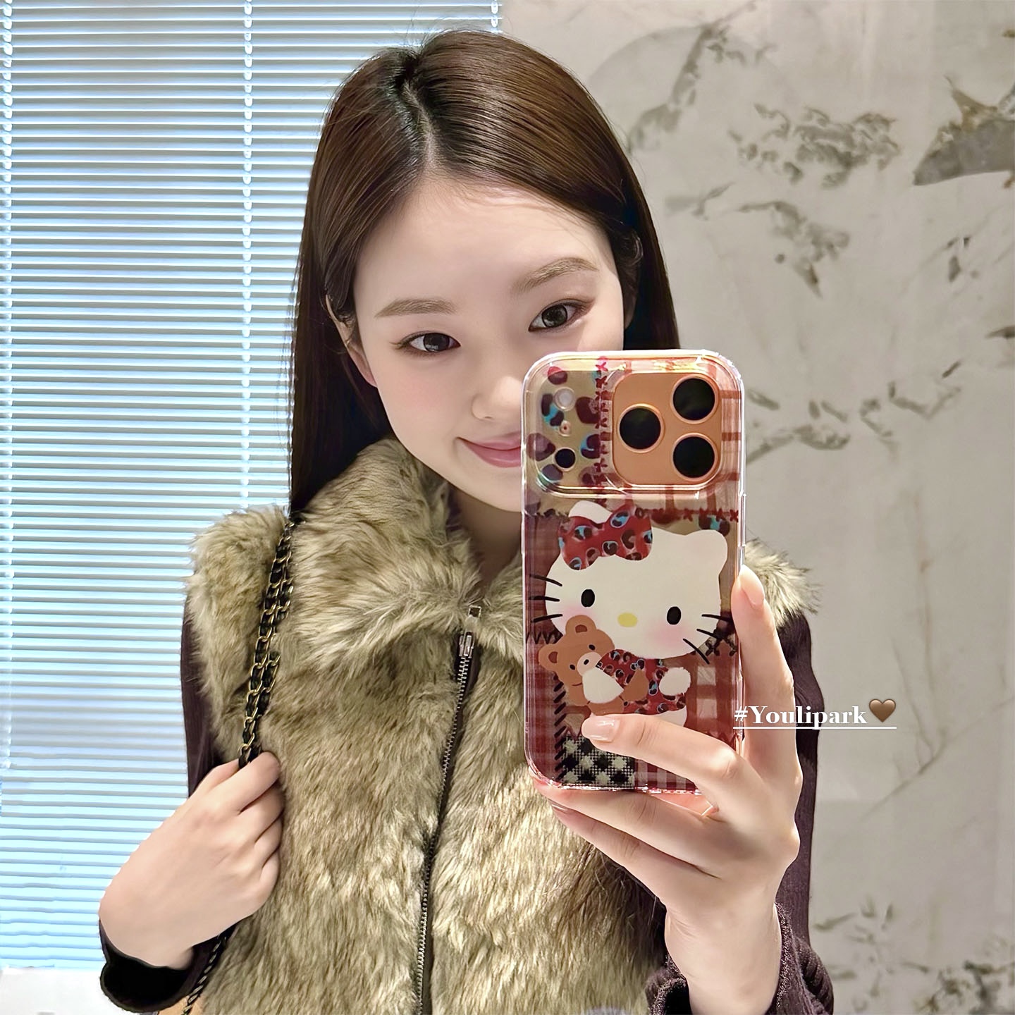 可爱拼接格纹小熊猫咪苹果手机壳