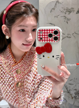 由里公园ins韩系简约少女圣诞红格纹猫咪17适用17pro苹果17ProMax手机壳iPhone16全包14新款16Promax保护套13