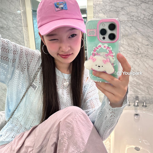 苹果手机壳清新少女薄荷绿狗支架