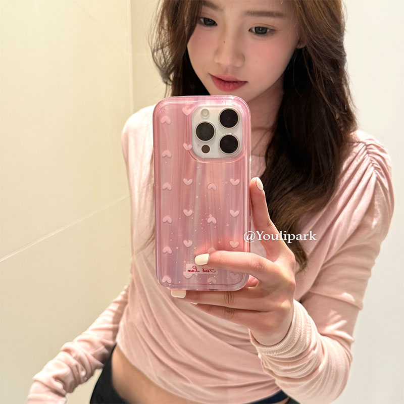 温柔甜美少女粉色爱心苹果手机壳