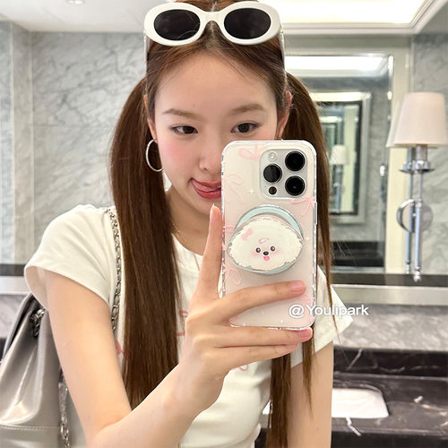 苹果手机壳可爱少女磁吸狗狗支架