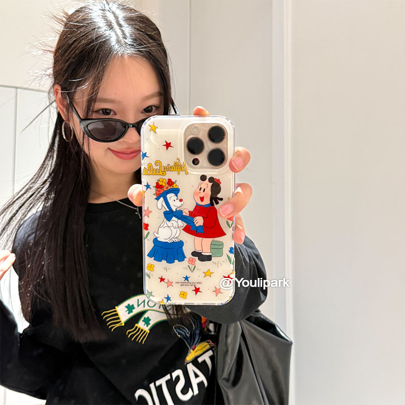 可爱星星女孩小狗插画苹果手机壳