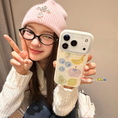 小众清新闪粉彩色水果苹果手机壳