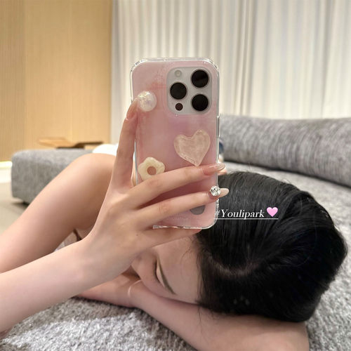 樱花粉立体宝石支架苹果手机壳女