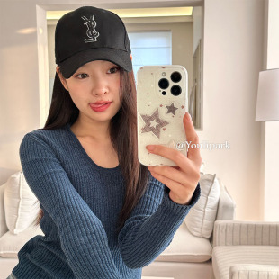 由里公园ins小众秋冬立体闪粉格纹星星15适用16pro苹果16ProMax手机壳iPhone16全包14新款 14Promax保护套13女