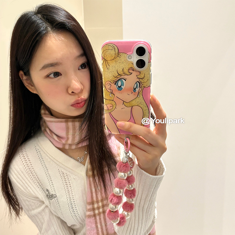 苹果手机壳闪粉流沙美少女挂绳软