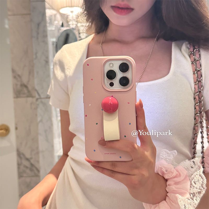 苹果手机壳小众彩色波点圆球指环
