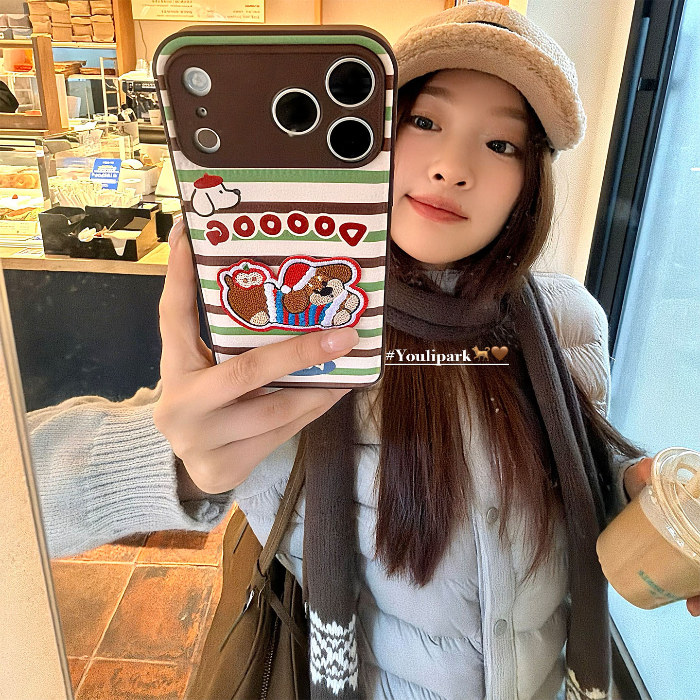 可爱条纹刺绣腊肠狗苹果手机壳女