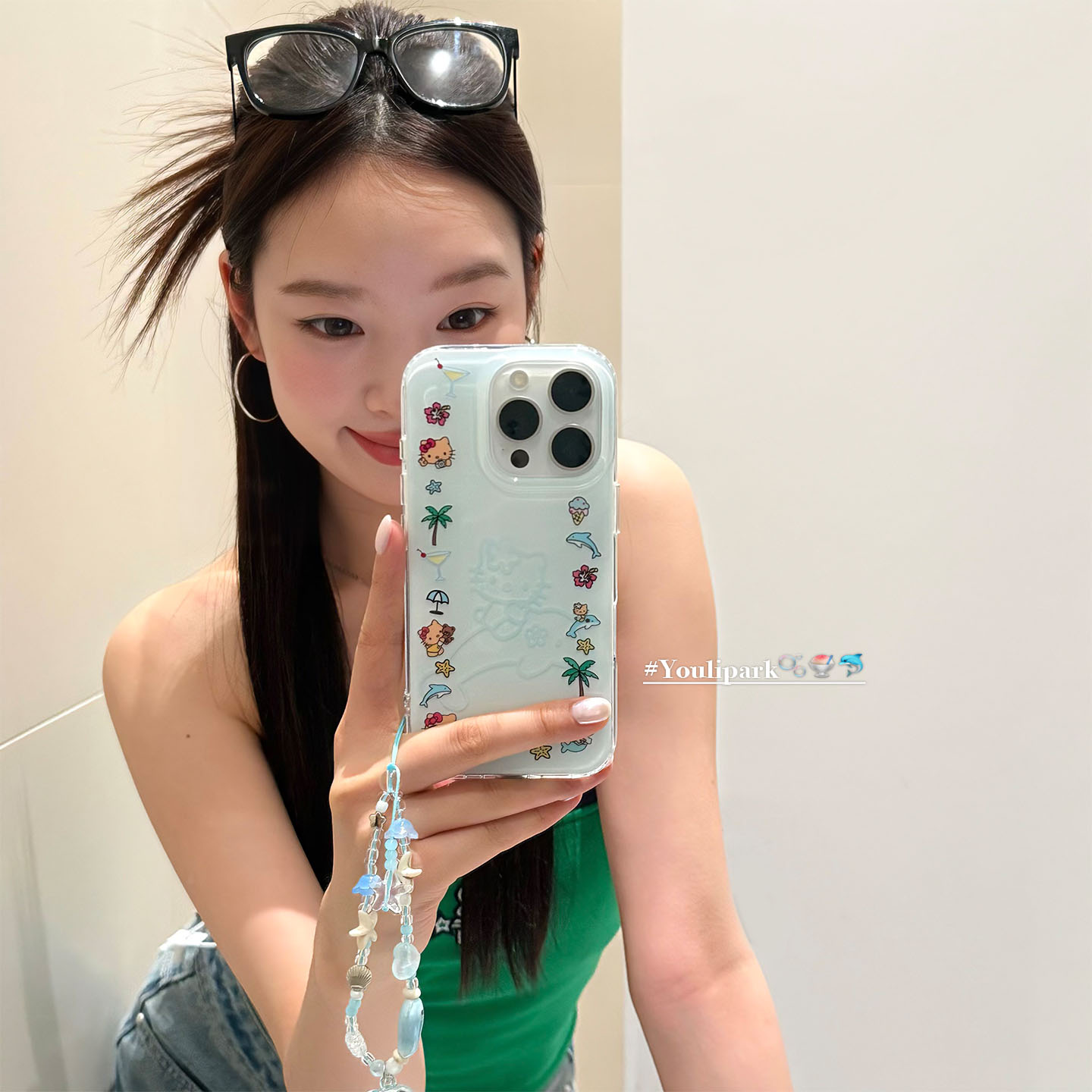 清新少女海豚猫咪挂链苹果手机壳