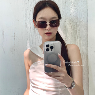 由里公园ins少女气质极简高透晕染磁吸15适用16pro苹果16ProMax手机壳iPhone16全包14少女14Promax保护套韩系