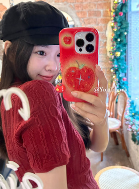 由里公园ins小众新年红色少女闪粉好运苹果15适用16pro苹果16ProMax手机壳iPhone16全包14挂链14Promax保护套