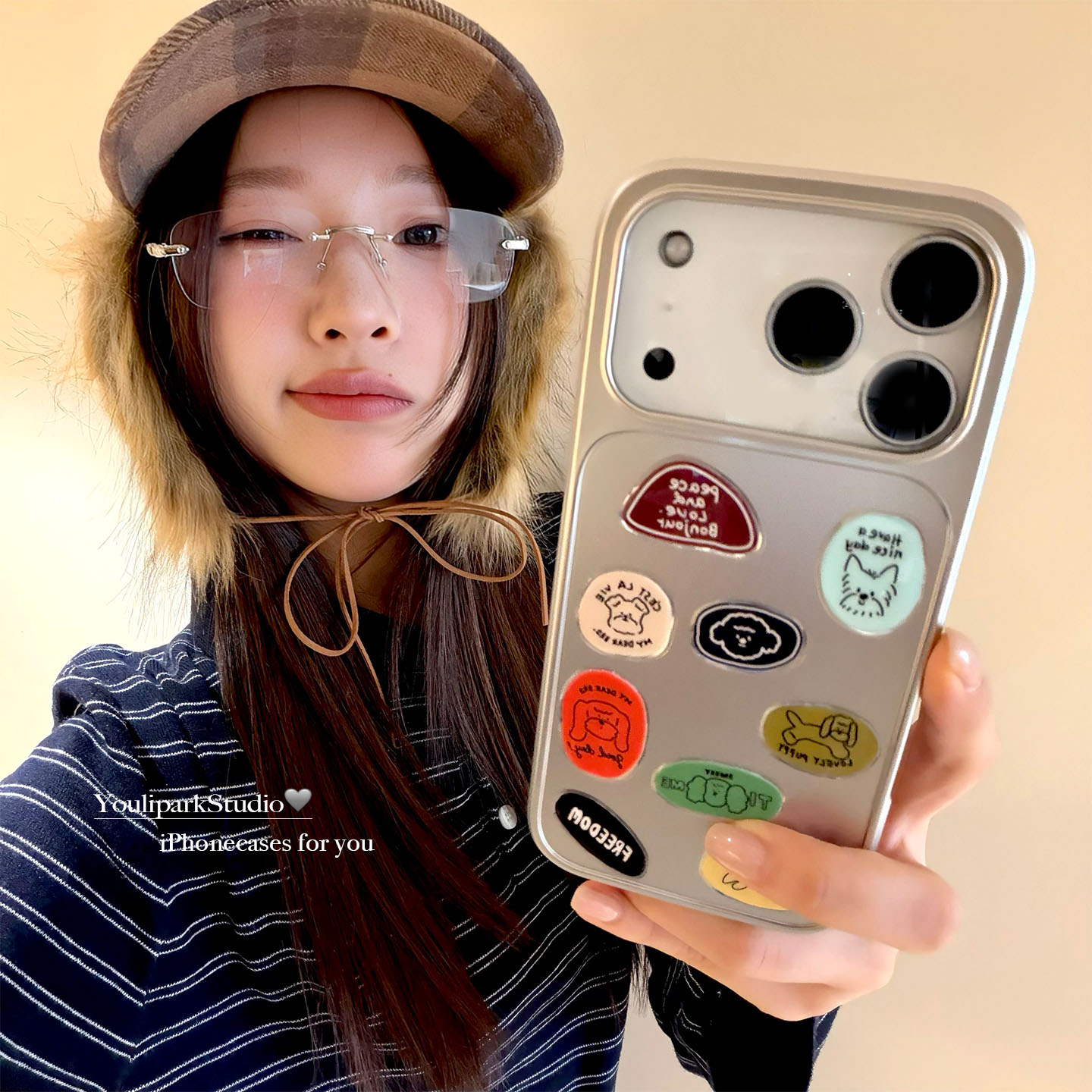 电镀可爱小狗标签贴苹果手机壳女