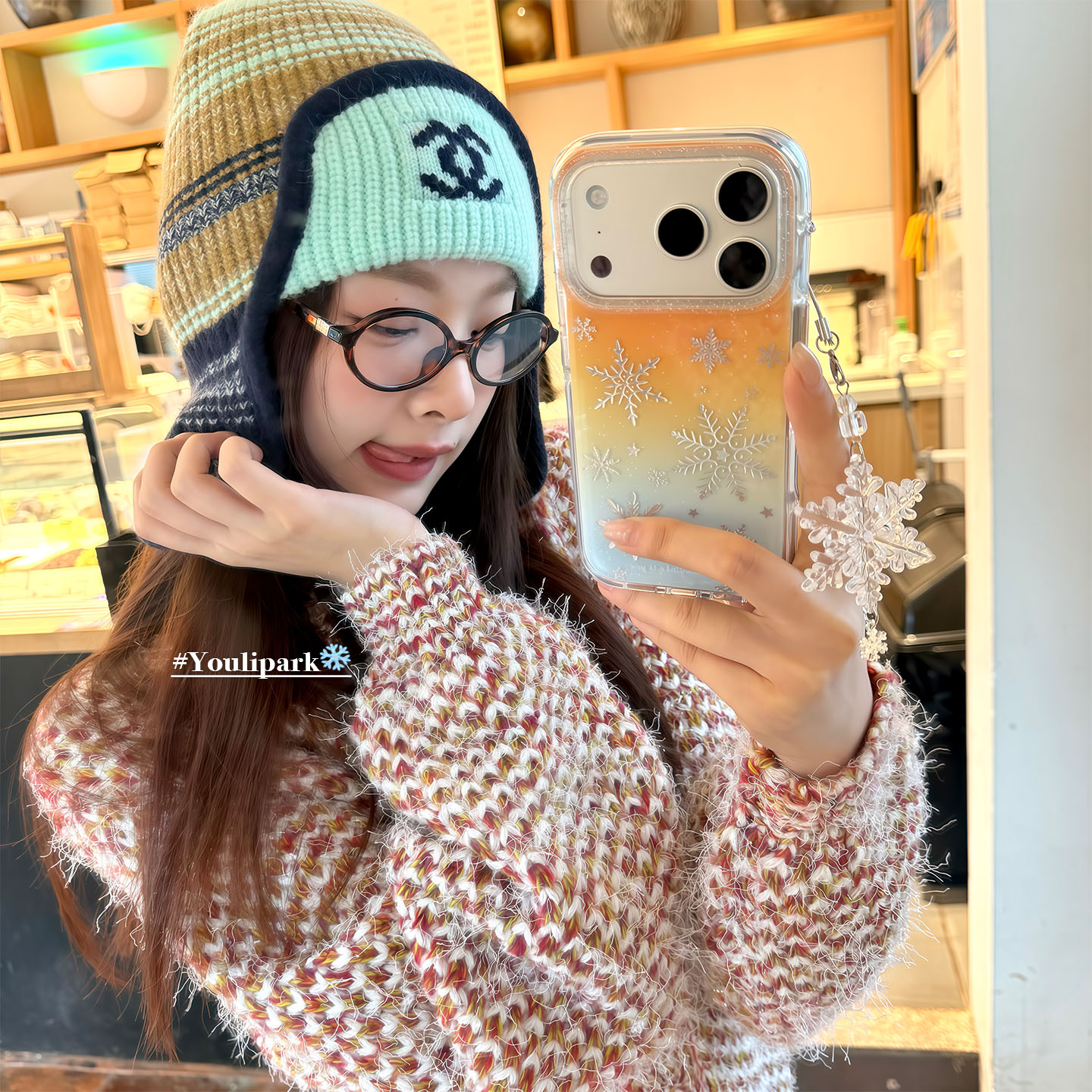 氛围感渐变闪粉雪花苹果手机壳女