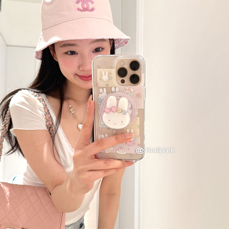 少女花朵兔子磁吸支架苹果手机壳