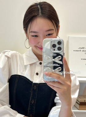 由里公园ins小众温柔气质白色珍珠蝴蝶结适用11苹果15ProMax手机壳iPhone13少女15新款12Pro软14Promax保护套