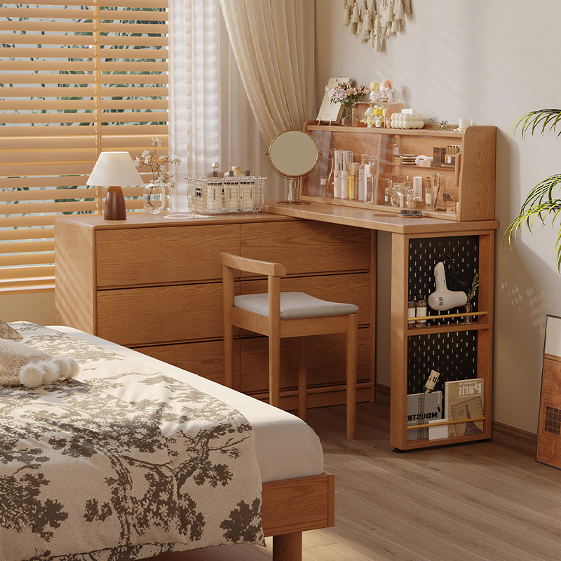 繁丰实木梳妆台斗柜一体卧室化妆桌可伸缩小户型梳妆柜