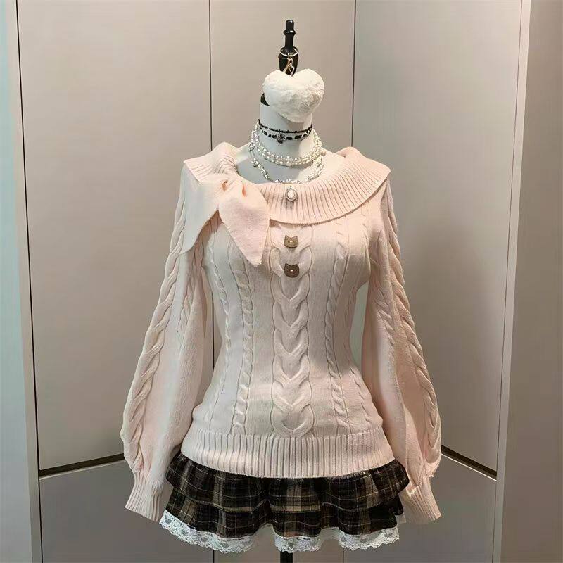 古早兔耳毛衣奈奈风早秋学院风套头收腰针织衫女