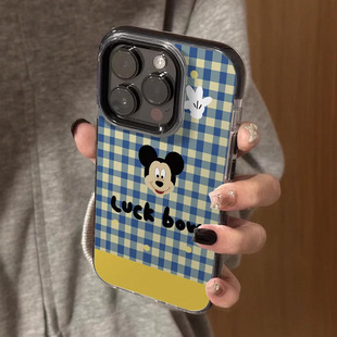 可爱格纹米奇适用iPhone17promax新款苹果16pro手机壳日韩女15promax卡通防摔13全包软壳14保护套12女款超火