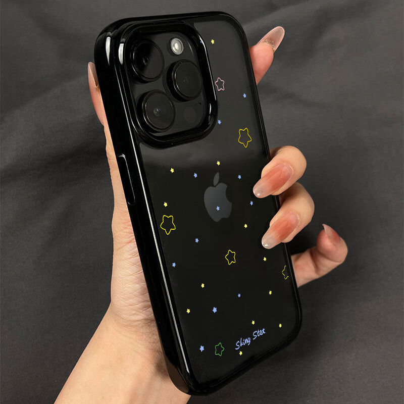 简约韩系ins星星适用iPhone16promax新款黑边苹果15promax女款13pro日韩12promax全包14pro防摔保护套11软壳