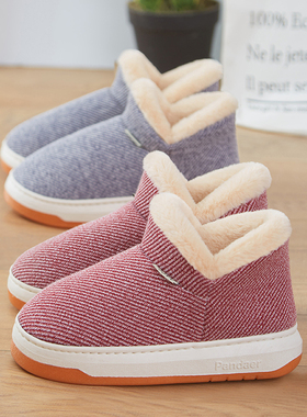 厚底防滑 冬季保暖棉拖鞋全包跟男女室内家居月子带后跟毛毛棉鞋