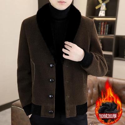 毛呢大衣男加绒加厚大毛领短款呢子夹克休闲帅气潮流保暖秋冬外套