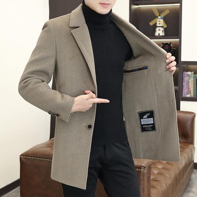 秋冬双面羊毛大衣男士中长款修身风衣男加厚休闲呢子西装毛呢外套