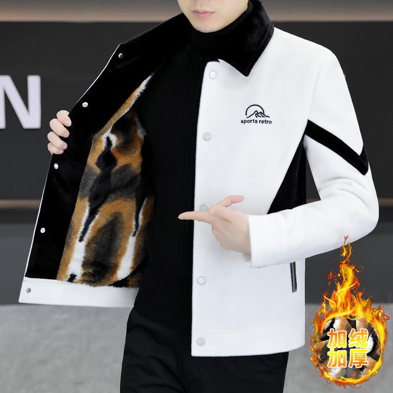 男士翻领仿水貂绒夹克外套冬季2025新款加绒加厚短款高端毛呢大衣